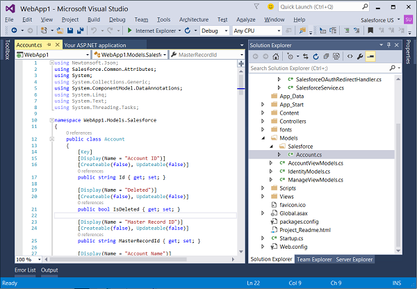 Salesforce Connected Service - Visual Studio 2015 - Visual Studio ...